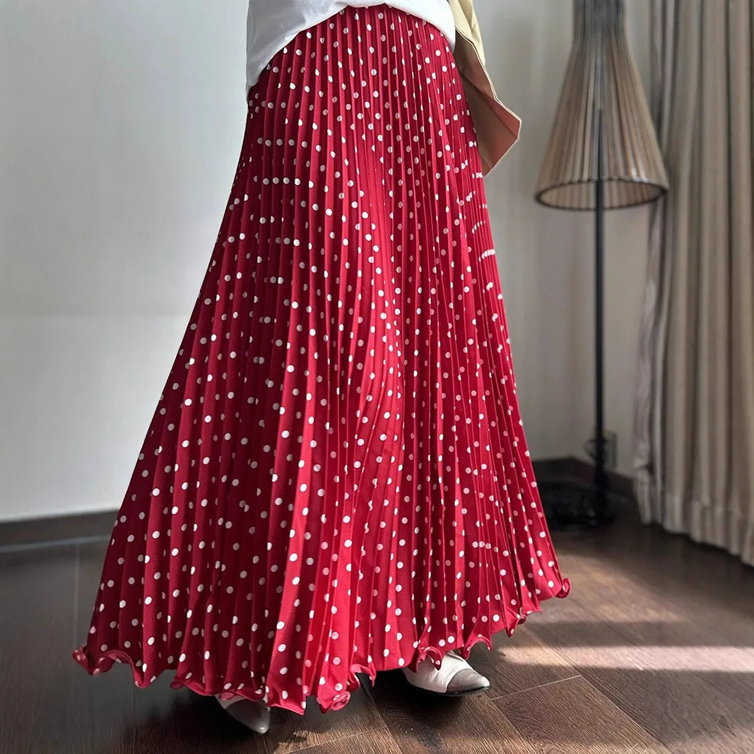 

Foreign Trade Chiffon Pleated Polka-dot Skirt, Versatile High-waisted, Slimming, Wavy Skirt, Elegant A-line Long Skirt