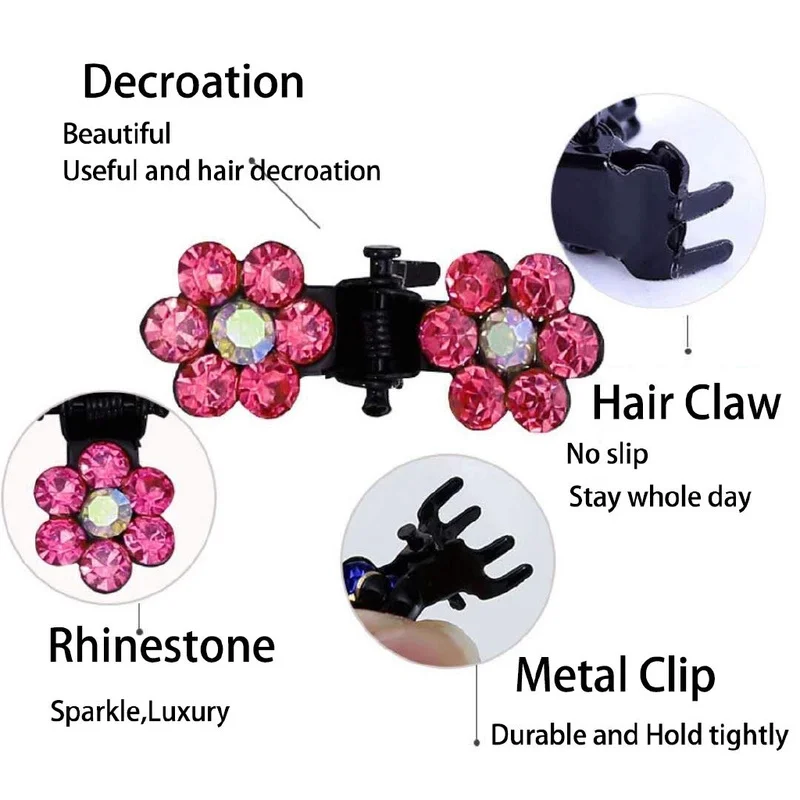 6pc Baby Girls Hair Claw Clips Crystal Rhinestones Tiny Hair Clips Colored Flower Hair Bangs Pin for kids Women Hair Accessories