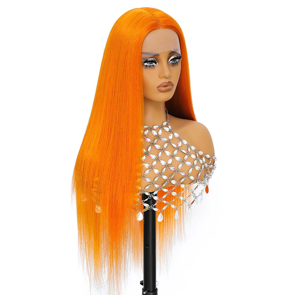 Peluca con malla Frontal recta de 30 pulgadas, parte en T sintética, pelucas de encaje largas 13x5x1, fibra resistente al calor, pelucas frontales de encaje de cobre y jengibre ombré