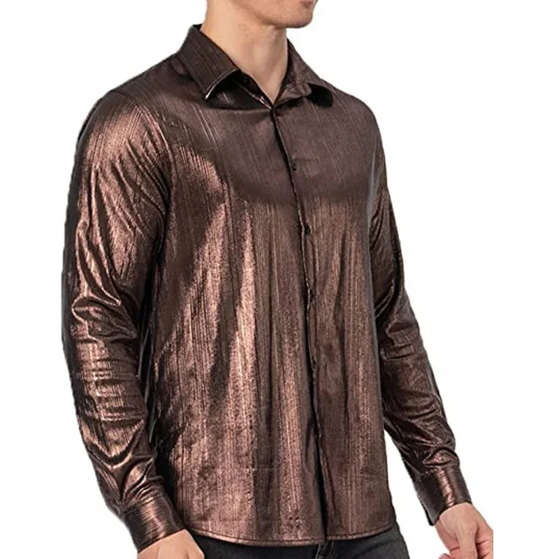 Vintage Sequin Glitter Shirts Mens Long Sleeve Turn-down Collar Button-up Shirt Autumn Men Fashionable Solid Color Cardigan Tops