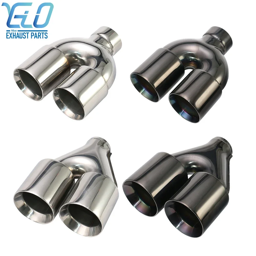 

Silver Black Stainless steel Car Exhaust Muffler Tip interface 63mm round shape dual outlet Auto Muffler Tail Pipe