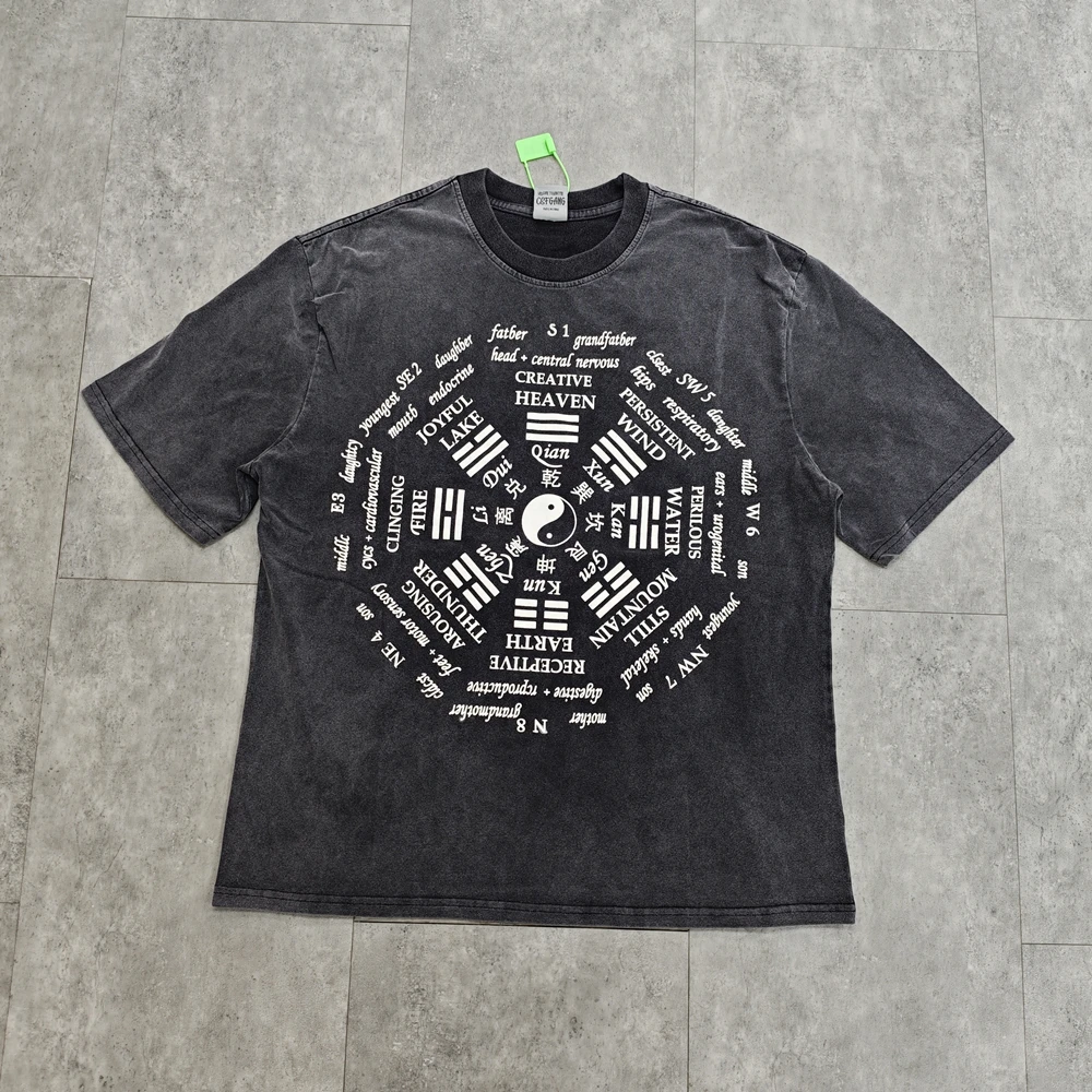 

Yao Fashion Trigram Tai Chi Графический принт Повседневная уличная одежда больших размеров Мешковатые потертые старые мешковатые футболки Винтажная футболка для мужчин