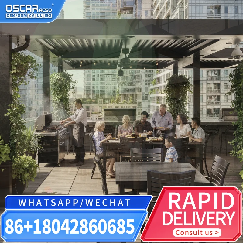 Sun Room Covers Patio Gazebo Solar Pergola Garden Structure with Slat Fence for Outdoor Backyard Poolside pergola