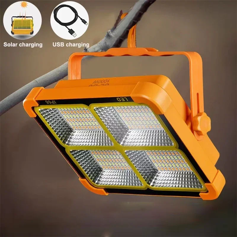 New Rechargeable Solar Flood Light Outdoor Portable LED Reflector Spotlight Rechargeable Projector Floodlight Construction Lamp