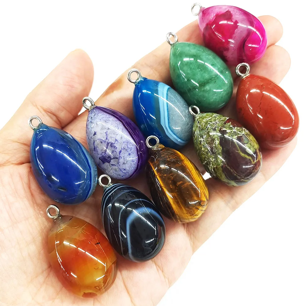 30x19mm Mini Egg Shape Pendant Natural Stones Healing Crystals Amethyst Quartz Agate for Jewelry Making DIY Necklace Accessories
