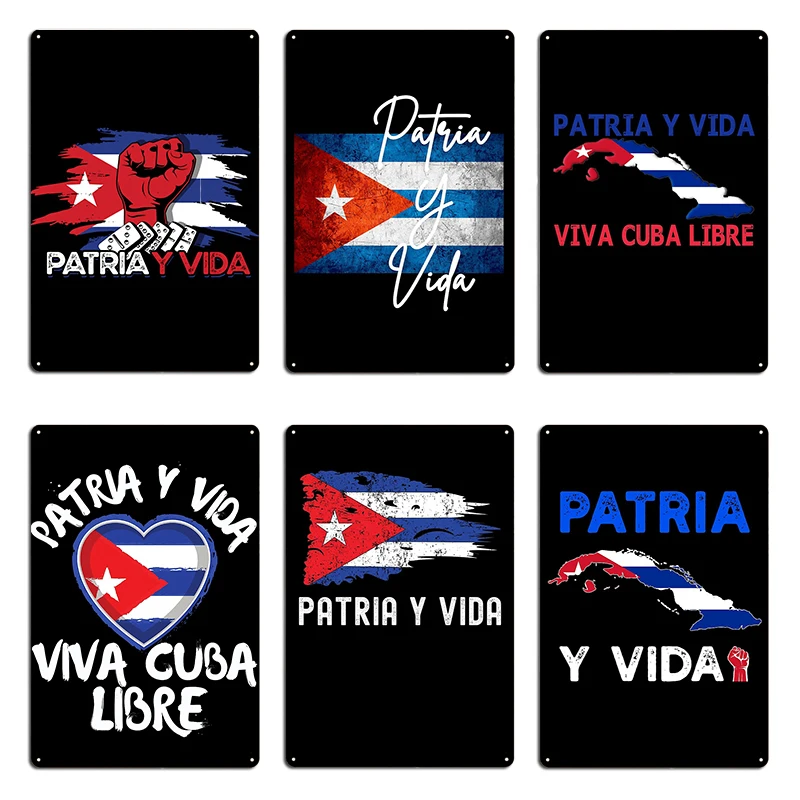 Copia de Patria Y Vida _Cuba, carteles metálicos, Club, hogar, cueva, pub, placas de diseño, carteles de estaño de Cuba