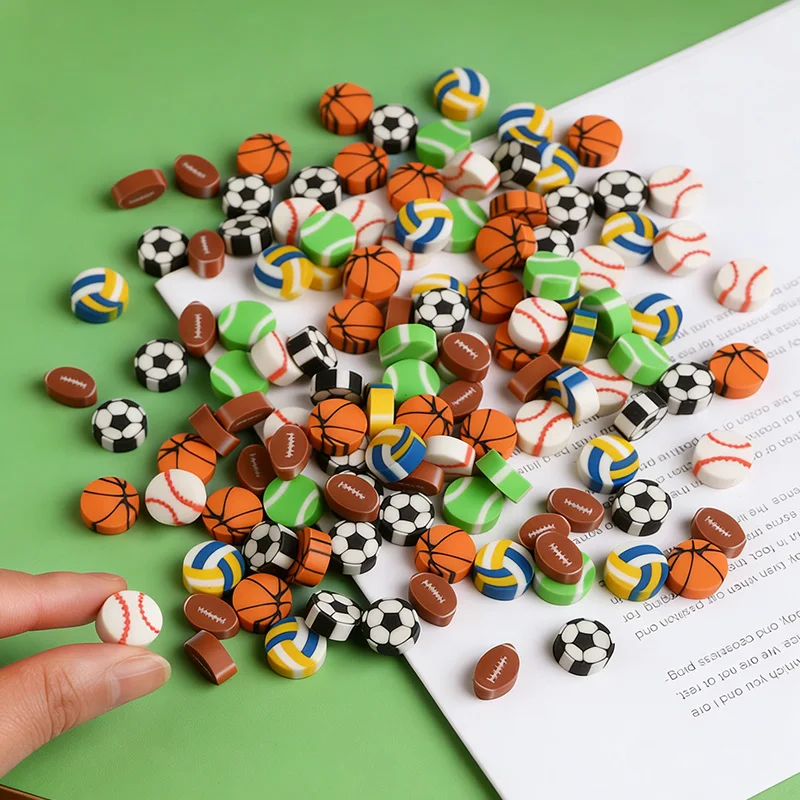 

50/100pc Mini Erasers Soccer/Basketball/Baseball/Volleyball Soft Rubber Students School Stationery Birthday Favors Learning Gift