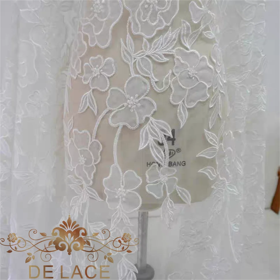 

JZQ Simple Elegant Floral Embroidered Lace High Quality Wedding Dress DIY Lace Fabric