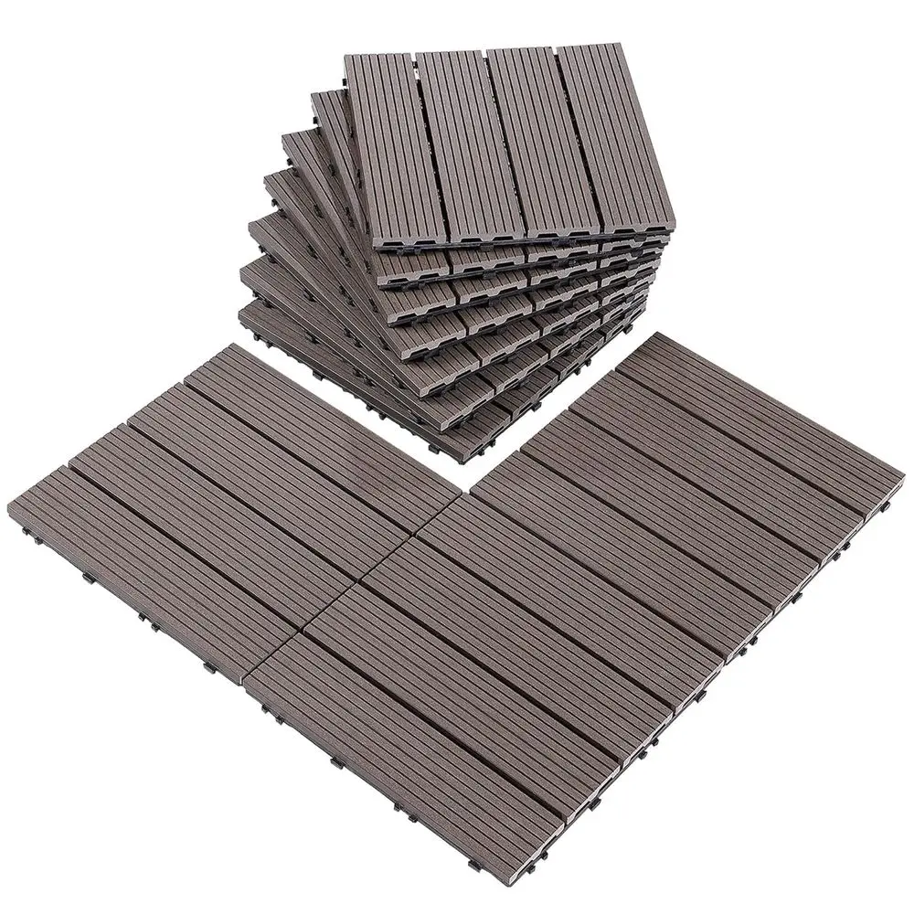 

Wood Composite Interlocking loor Deck Tiles Indoor Outdoor Use 12"x12" (10Pcs, 10 sq. t, Brown) - Great Upgrade to Patio Backyar