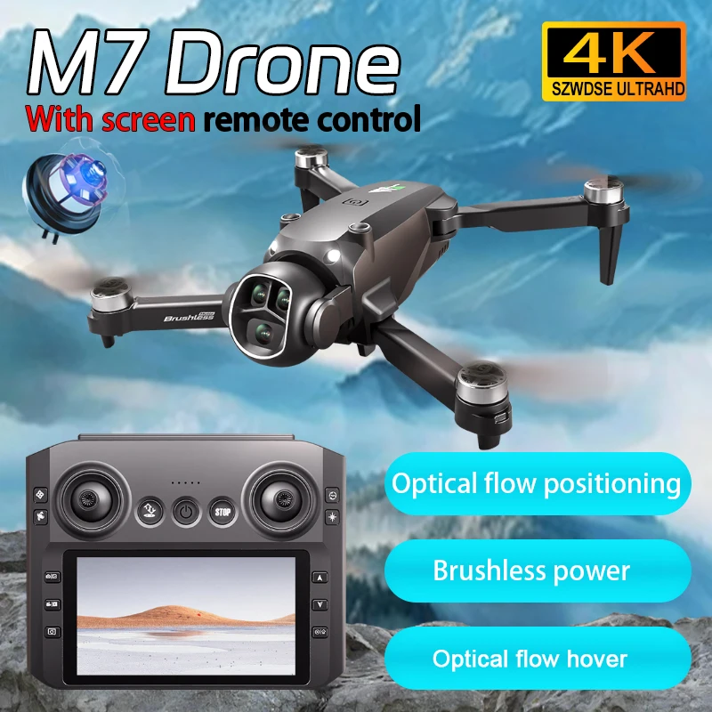 Para xiaomi m7 mini drone 4k hd profissional aéreo câmera dupla posicionamento de fluxo óptico sem escova quadcopter dobrável rc brinquedos