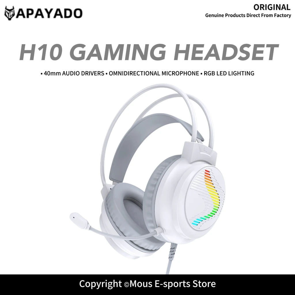 H10 Over-Ear Wired Gaming Headphones APAYADO Omnidirectional Mic and Suspension Headband for All-Day Comfort