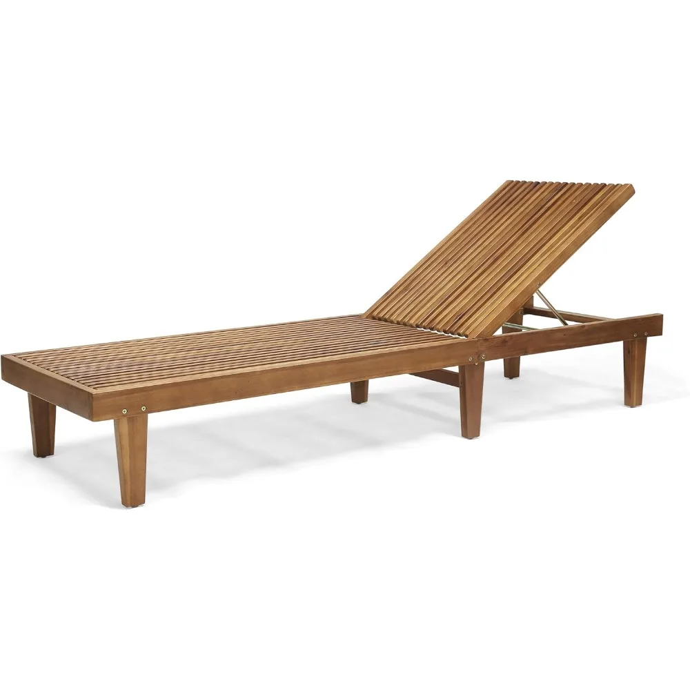 

Addisyn Outdoor Wooden Chaise Lounge, Teak Finish