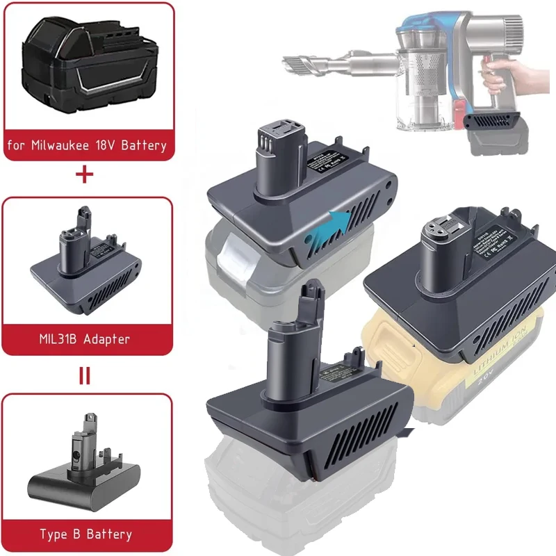 Battery Adapter For Dyson Type A / Type B DC31 DC35 DC44 Animal Vacuum Cleaner for Makita/Dewalt/Milwaukee 18V Li-ion Battery