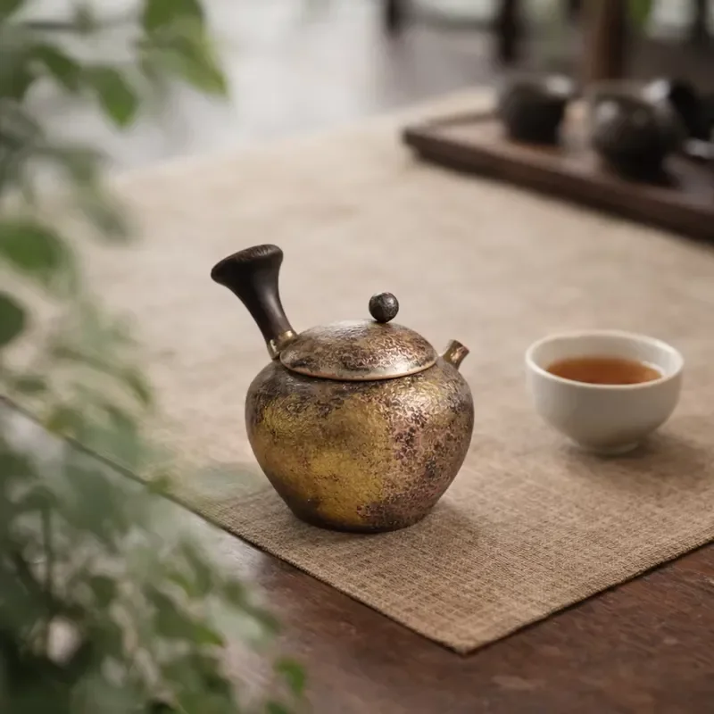 Japanese Kyusu Teapot 300ml Hand Hammered Pure Copper Wood Side Handle Eco Friendly Kung Fu Tea Ceremony Gift Set for Home