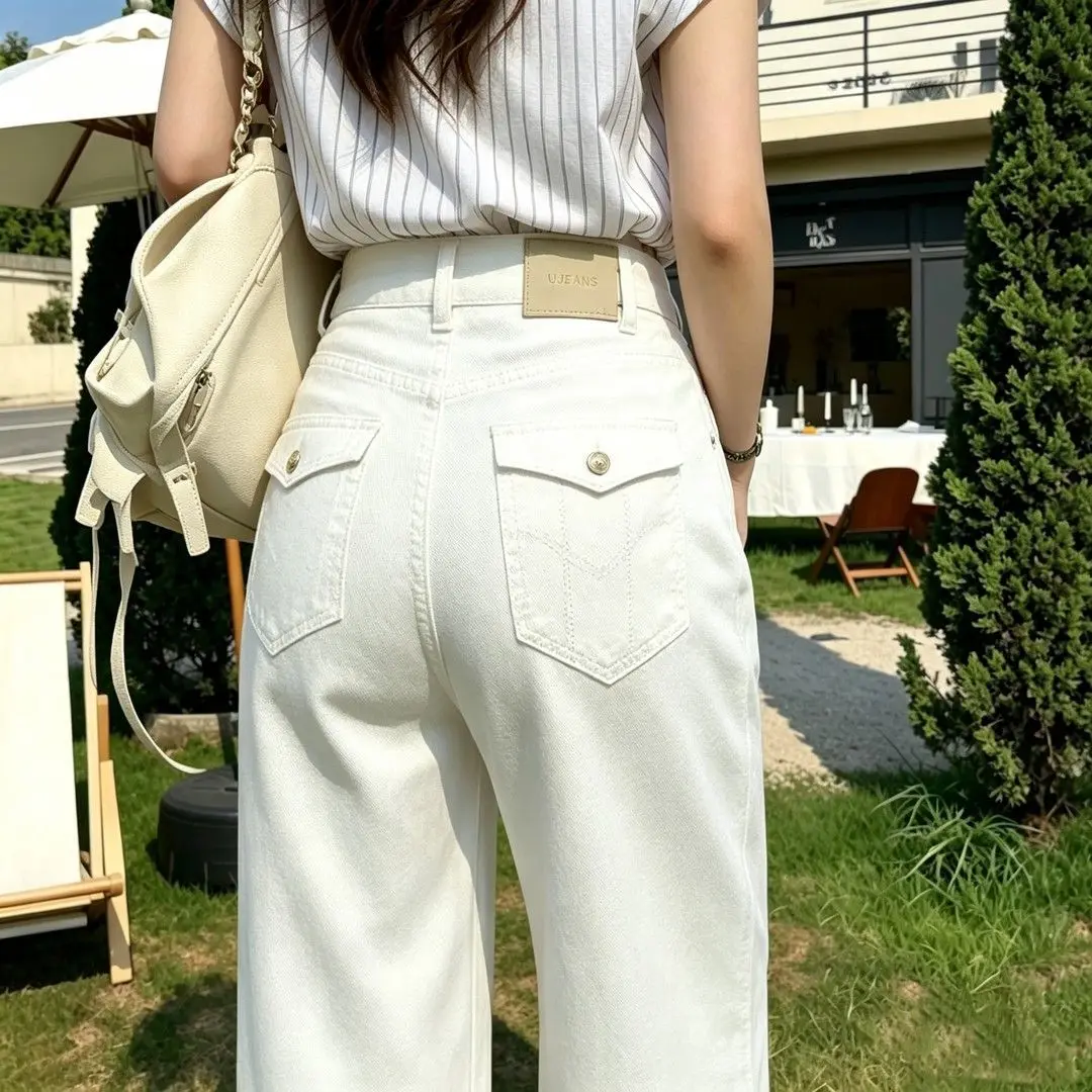 White High-waisted Wide-leg Jeans For Women 2026 Spring Autumn Versatile New Loose Straight-leg Denim Pants Ladies Korean Jeans