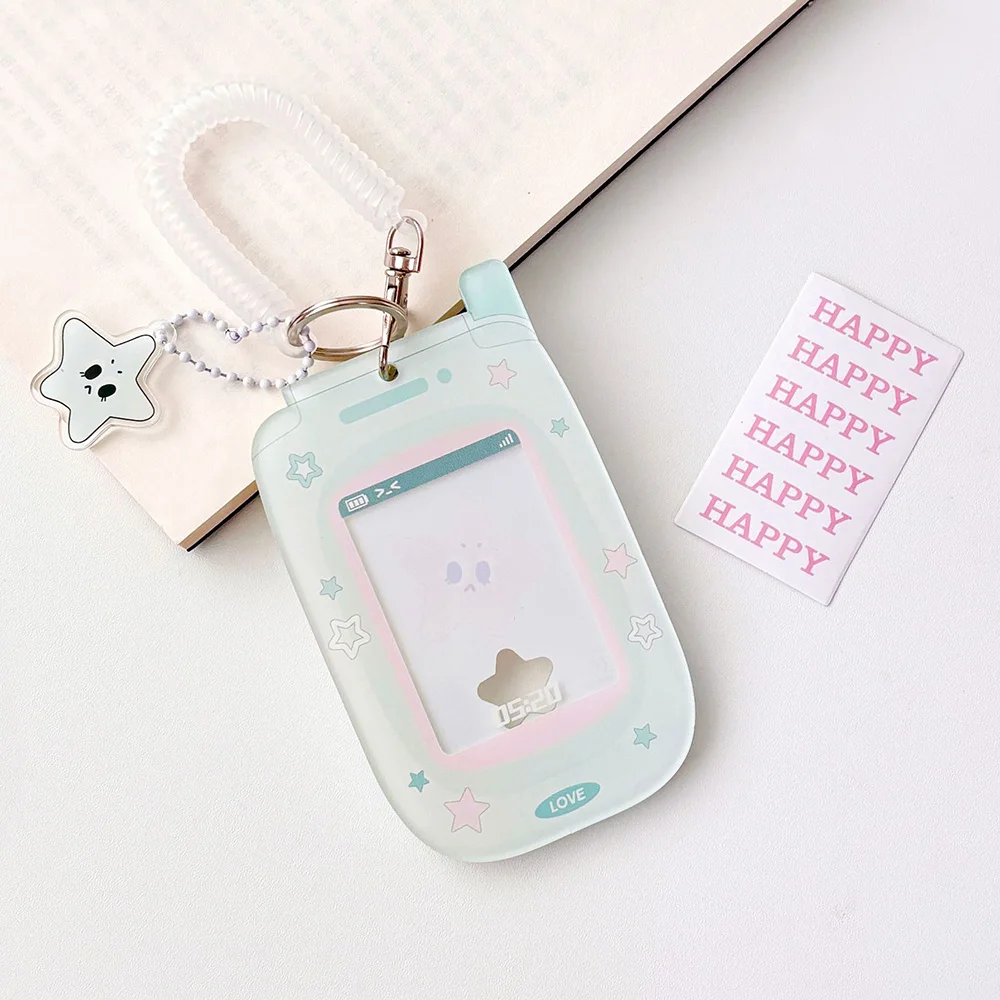 Korean 3 Inch Acrylic Card Holder Photocards Display Credit ID Bank Card Protective Case Keychain Pendant Fashion Phone Shape