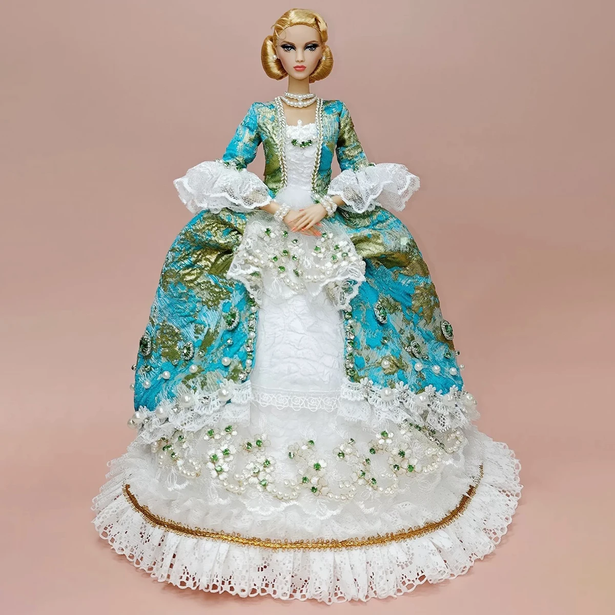 Senior Sense Luxury Diamante Pearl European Royal Retro Evening Gowns For 1/6 FR Babi Supermodel Doll Dress Up 30cm Doll Clothes
