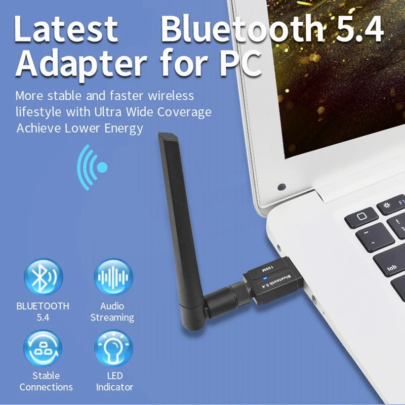 150M Bluetooth 5.4 Adapter Free Driver USB Bluetooth Dongle Adapter For PC Mouse Keyboard Audio Receiver