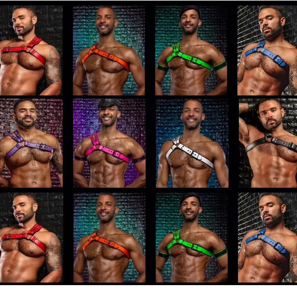 Men's Leather Tri Harness Chest Armor Buckles Adjustable Size Removable Pouch Faux Leather Jockstrap Gay Underwear  Costumes - view 4