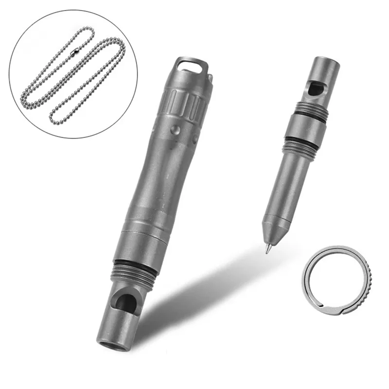 YHOLI-2-In-1 أدوات EDC متعددة الوظائف للبقاء على قيد الحياة في الهواء الطلق مع صافرة من سبائك التيتانيوم ووظيفة شاشة اللمس وقلادة Gif
