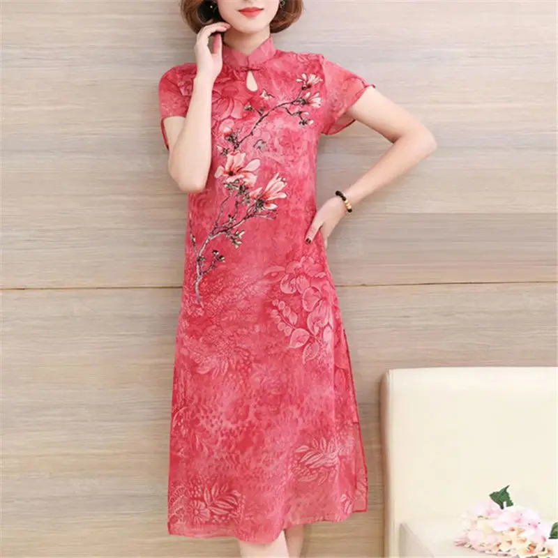 

Vintage Printed Spliced Loose Bow Hollow Out Midi Dress Women's Clothing 2023 Summer New Short Sleeve Office Lady Floral Dress