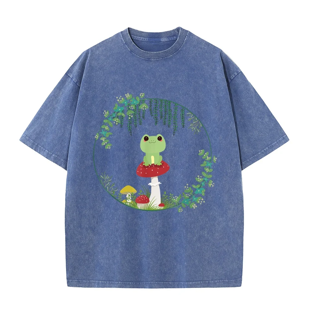 Cottagecore Aesthetic Kawaii Frog Goblincore Cute Mushroom T-Shirt Men's T-Shirts Short Sleeve Y2k Men Shirt Funny Quote Tee