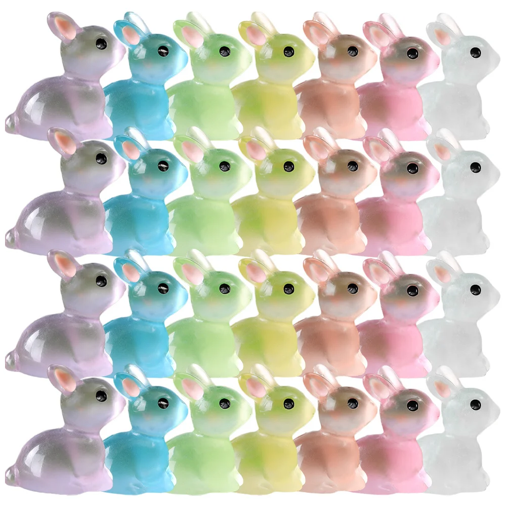 

28Pcs Luminous Rabbit Figurines Cartoon Bunny Resin Craft Decoration Desktop Micro Landscape Ornament Zodiac Rabbit Figurines