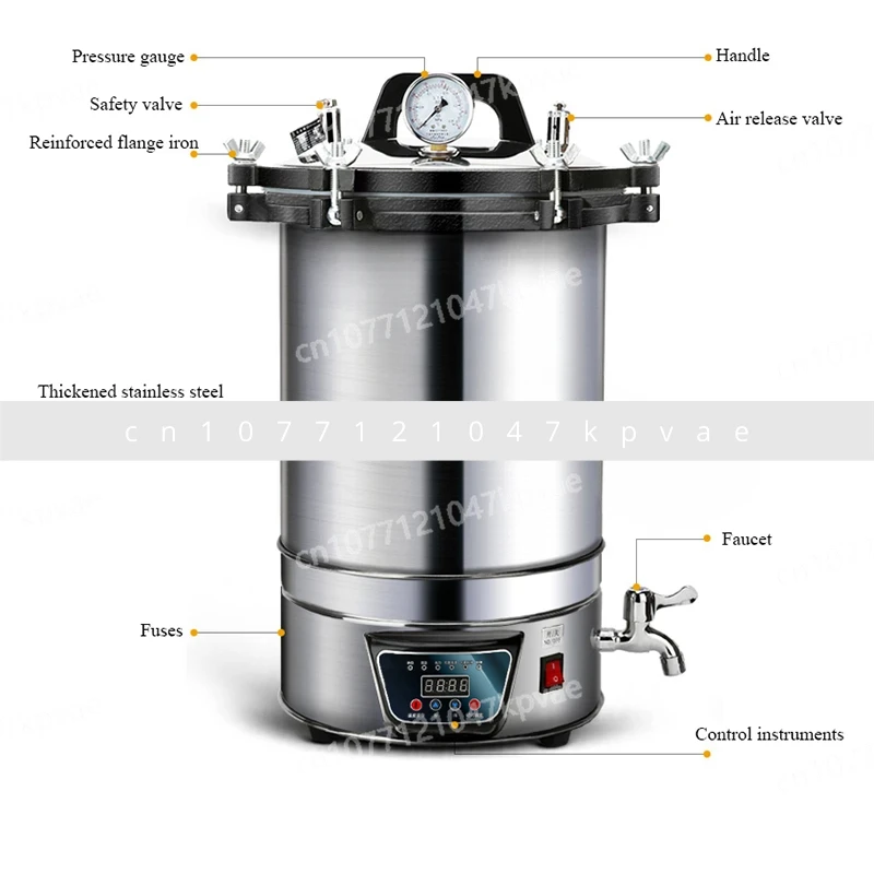 24L Fully Automatic Sterilization High-pressure Kettle Portable High-pressure Sterilizer Stainless Steel Steam