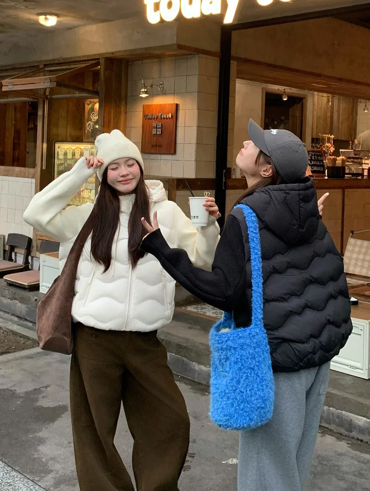 Solid Knitted Long Sleeve Cotton Jacket Autumn Winter Hooded Lightweight Warm Puffer Jackets Female Zipper Short Padded Parkas