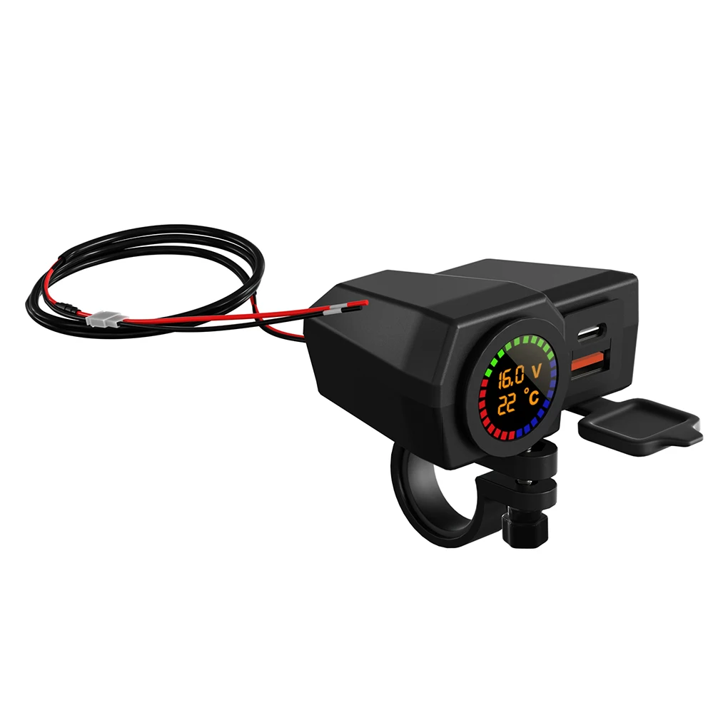 Motorcycle Charger Temperature Dual USB Type-C Bracket Waterproof Car Chargers Power Adapter Outlet Handlebar Installation