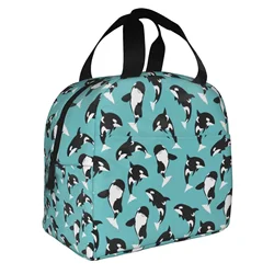 Killer Whale Orca Insulated Lunch Bag Cute Cartoon Animal Print Thermal Bento Tote Bag for Kid Adult Lunch Box for School Office