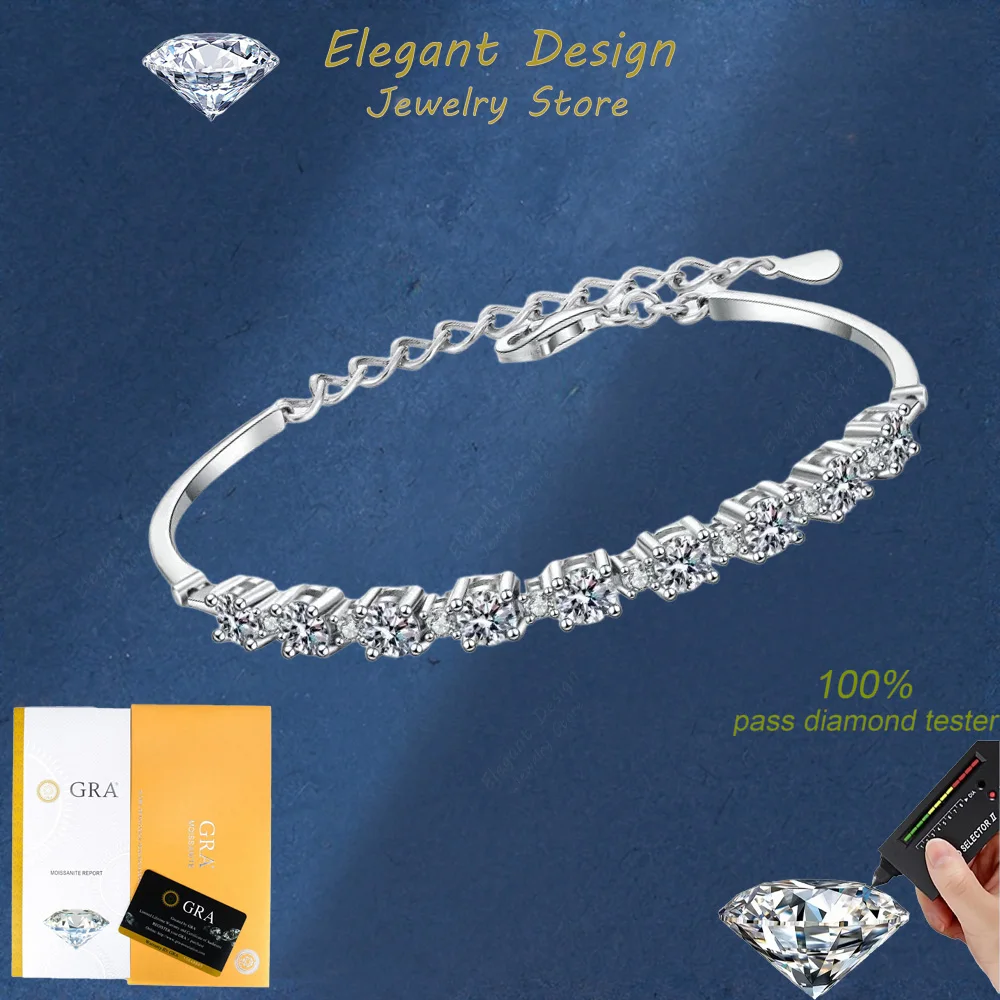 

Elegant Design PT950 Girls A Row of Stars Moissanite Bracelet, D Color Total 2.7 Carat Moissanite High Quality Gift for Women
