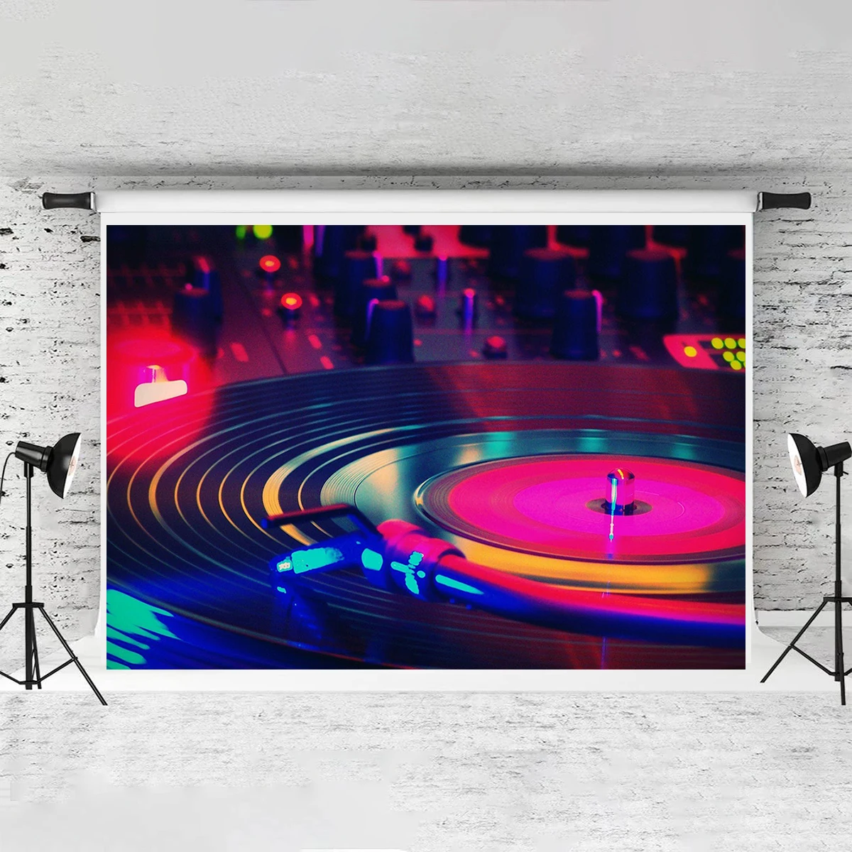 10x8ft Fabric CD Player Backdrop Music House Festival Outdoor Live Background Decoration Retro Banner Disco Party Photography