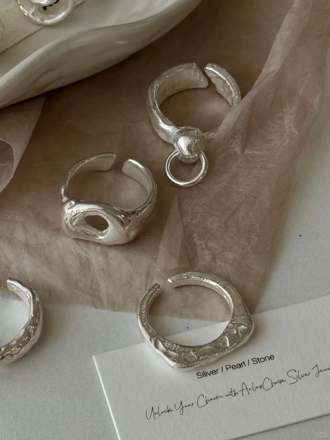 PANJBJ Ring aus 925er-Sterlingsilber mit Zuckerguss-Geometrie für Damen, breite Textur, vielseitig, handgefertigt, Ins-Schmuck, Geschenk, Dropshipping – Detail 9