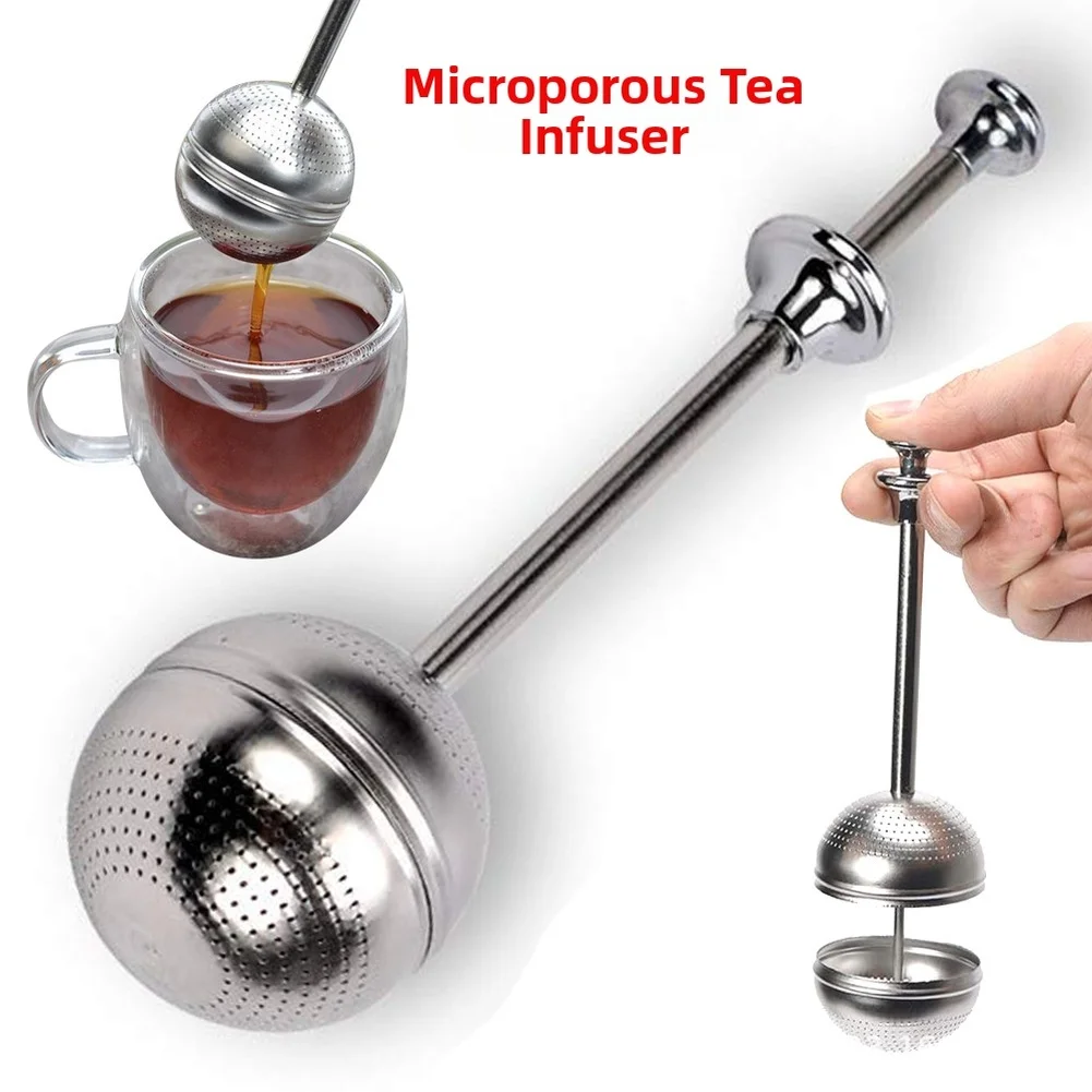 Press-to-open Lid Tea Strainer Small Perforation Design Compact 170mm Length 47mm Diameter One-hand Operation For Home