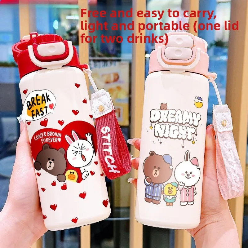 LINE FRIENDS Brown Cony Sally Anime Cartoon Cute Insulated Straw Cup Kawaii Unisex Home Car Water Cup Coffee Cup Gift Wholesale