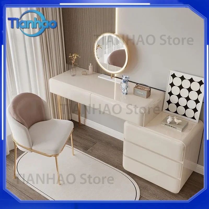 Modern Beige Storage Vanity Table with Large Wooden Drawers for Luxury Dresser Organizer Salon Europa Penteadeiras Bedroom