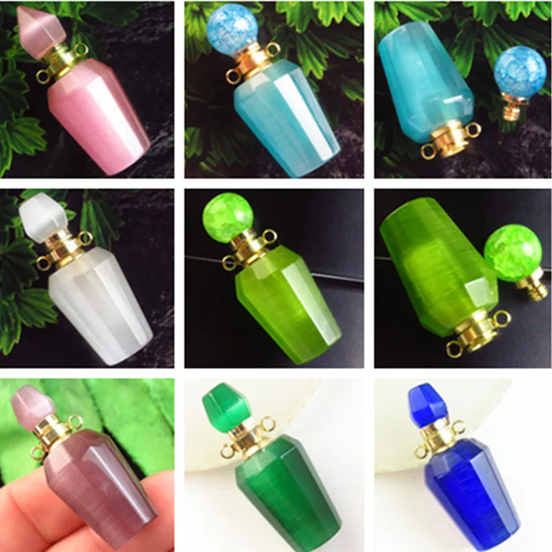 

39x15mm Perfume Bottle Pendants Cat Eye Gem Essential Oil Diffuser Charms Pendants DIY Jewelry Making