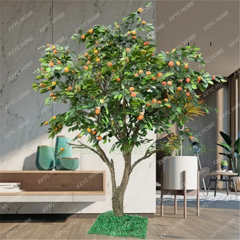 Artificial fruit tree hawthorn lemon apple cherry persimmon orange tree solid wood interior decoration tree