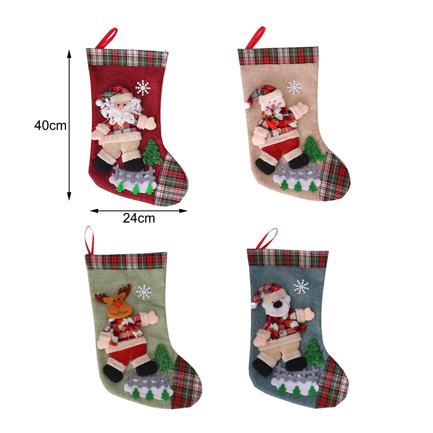 Christmas Stockings - 2 Pack Plaid Classic Large Christmas Stockings for Family Christmas Holiday Party Decoration C