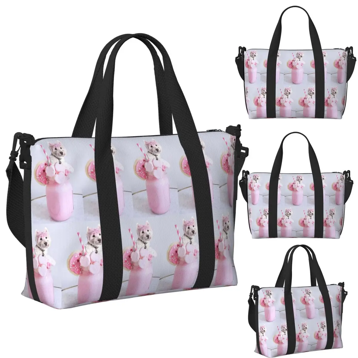 

Westie West Highland Terrier Dog Marshmallow Shake Beach Travel Bag Tote Bags for Gym Yoga Women Shopping Duffle Shoulder Bag