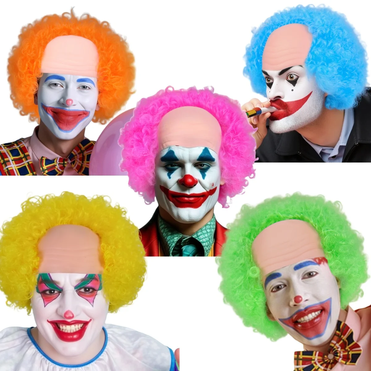 

Unisex Horror Bald Clown Afro Wig, Breathable Hoodless Design Synthetic Fiber Wig for Halloween and Cosplay