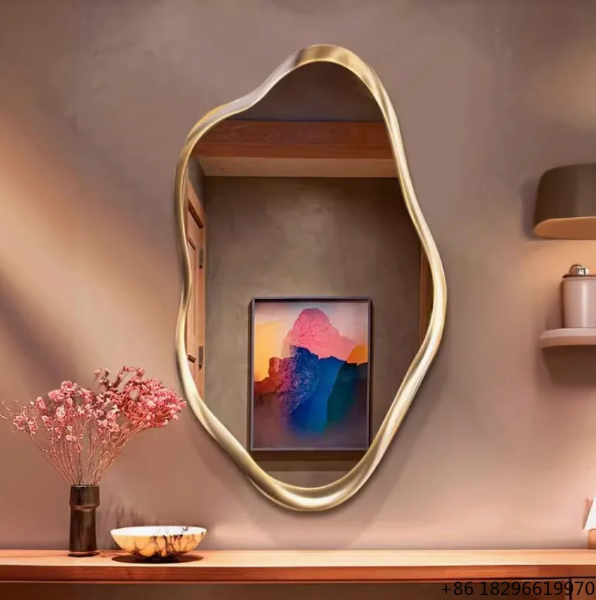 

Modern Gold Frame Irregular Glass Wall Mirror Decorative Hanging Mirror For Bedroom Living Room Home Wall Decor