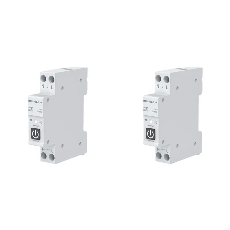 

B44C 2X Tuya WIFI Smart Circuit Breaker 1P+N 1A-63A Adjustable DIN Rail With Metering Work With Smart Life Alexa Home