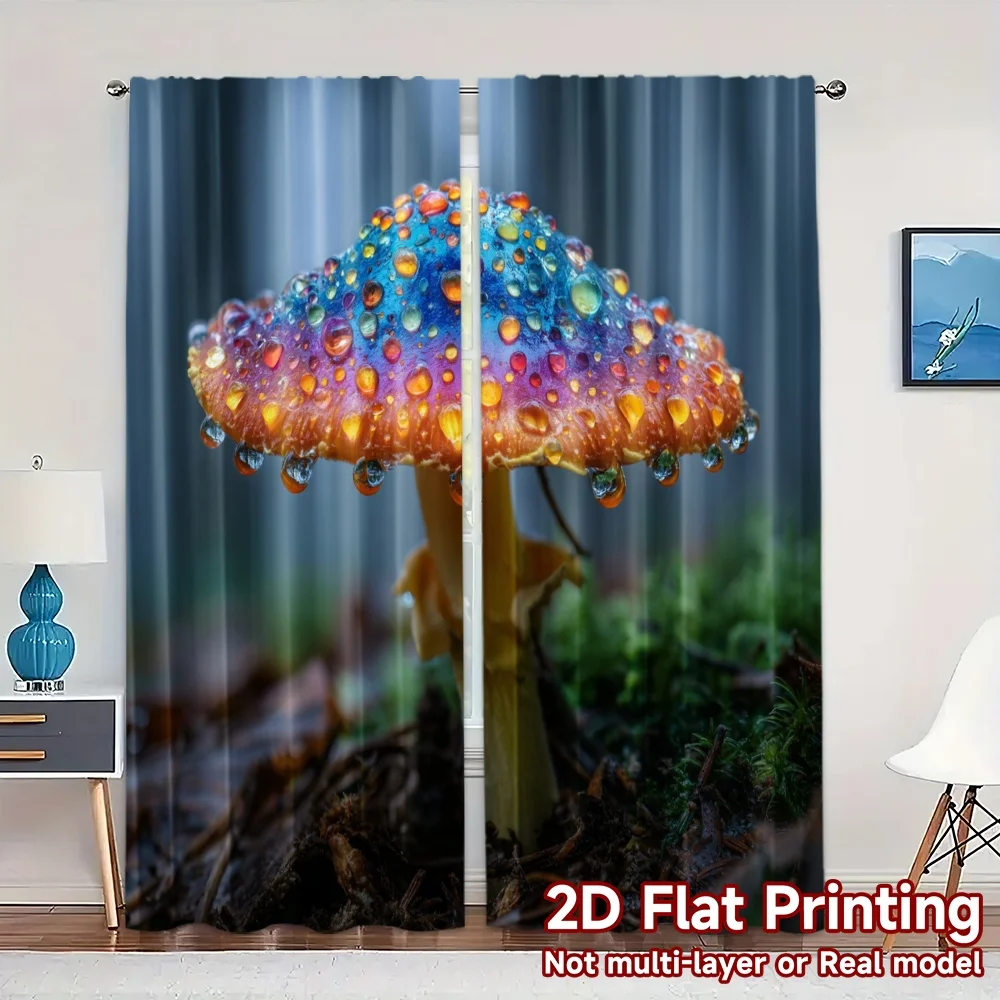 2pcs, 2D FLAT PRINTING Curtains (Without Rod) Mystic Mushroom Popular Pattern Curtains Yarn Curtains Thermal Insulation, and