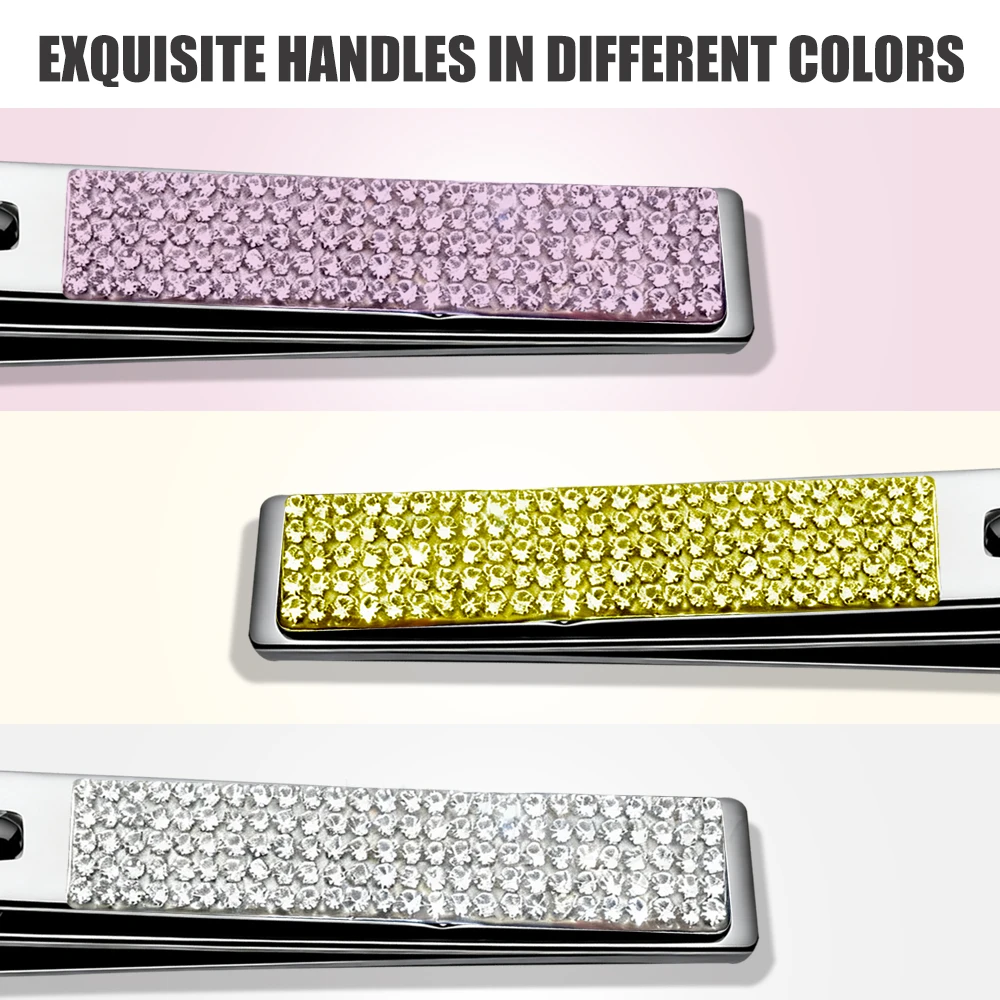 1 Uds cortaúñas con mango de diamantes de imitación ostentosos, cortaúñas de acero al carbono para uñas de los pies, herramientas de manicura