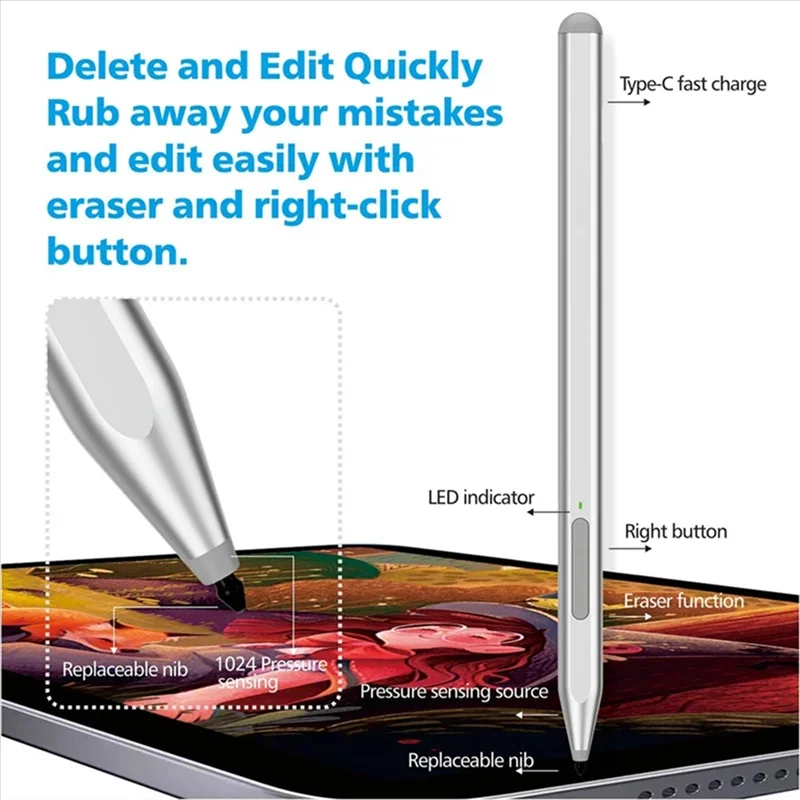 

Стилус MPP 2.0 для Microsoft Surface Go 4, 3, 2, 1, с быстрой зарядкой, для Surface Pro 11, 10, 9, 8, 7, 6, 5, 4, X