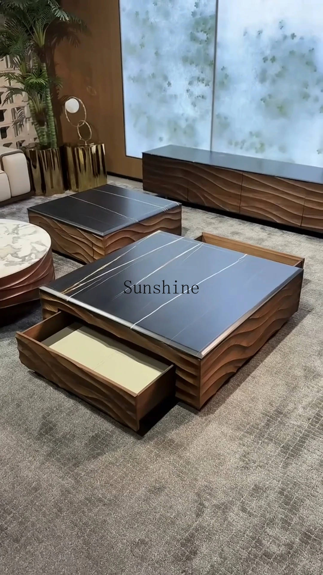 Italian minimalist black walnut slate modern minimalist light luxury creative square wave tea table