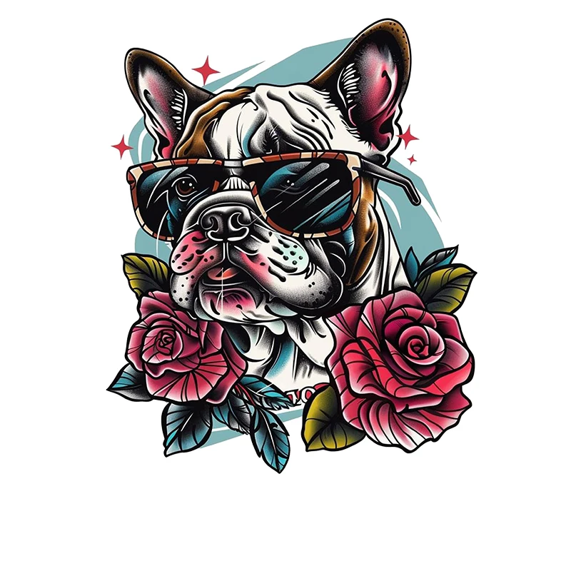 A domineering dog and roses Iron-on Transfers for Clothing Patches Dtf Transfers Ready to Press Clorhing Stickers Iron-on Patch