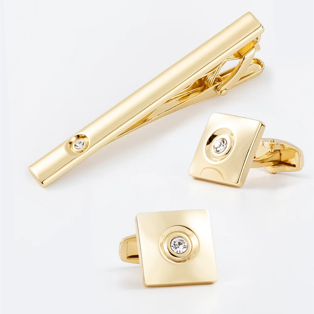 Vergulde enkelkristal vierkant - Tie Clip Set recensie en prijs